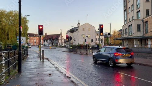 Cars driving on the road in Bishop's Stortford, England
