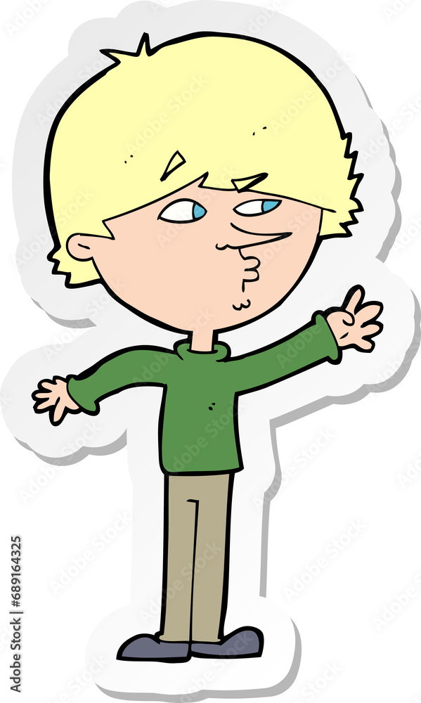 sticker of a cartoon worried man reaching sticker of a cartoon worried man reaching