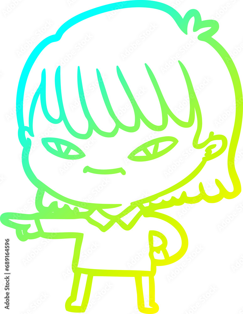 cold gradient line drawing of a cartoon pointing woman cold gradient line drawing of a cartoon pointing woman