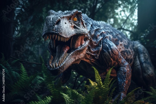 Frightening Dinosaur Lurking In Forest  Created With Artificial Intelligence