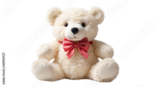 Cute teddy soft bear toy with bow isolated on white background