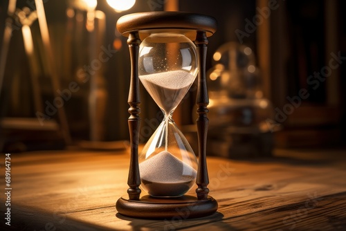 Beautiful hourglass on a wooden table