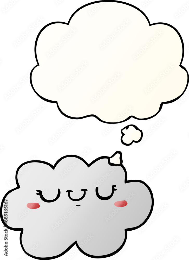 cute cartoon cloud with thought bubble in smooth gradient style