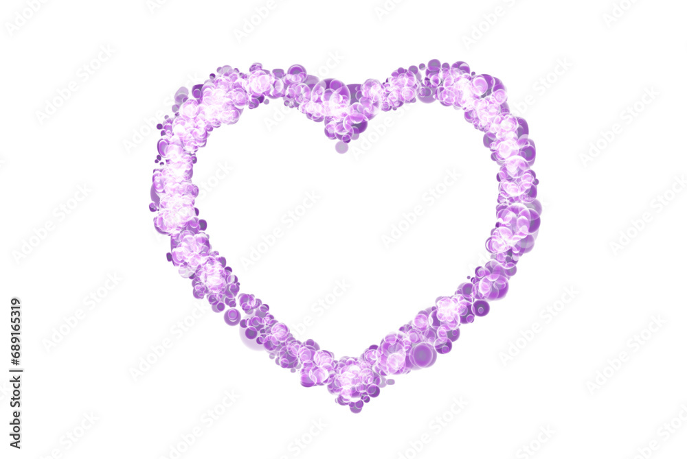 Heart pink with flashes isolated on white background. Small heart shaped bubbles for holiday cards, banners, invitations. Vector. Format png.