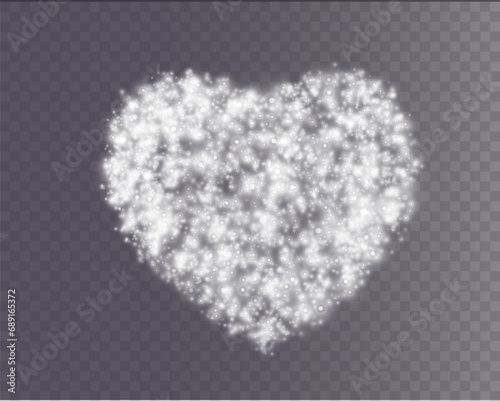 Heart white with flashes isolated on white background. Small heart shaped bubbles for holiday cards, banners, invitations. Vector. Format png.