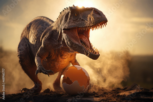 Tyrannosaurus Rex Is Angry At The Empty Egg. photo