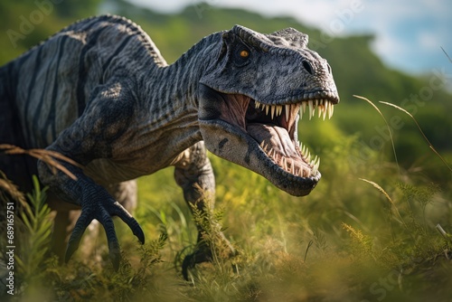 Tyrannosaurus Rex Spotted Roaming Through Grassy Terrain © Anastasiia