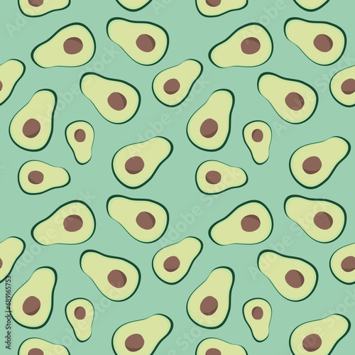 seamless pattern with avocado on pastel green background 