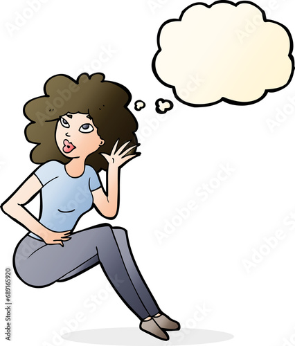 cartoon woman listening with thought bubble