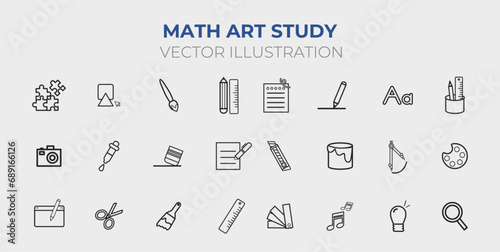 Math Art Study. Simple Set of Education and School Related Vector Line Icons. Outline Symbol Collection.

