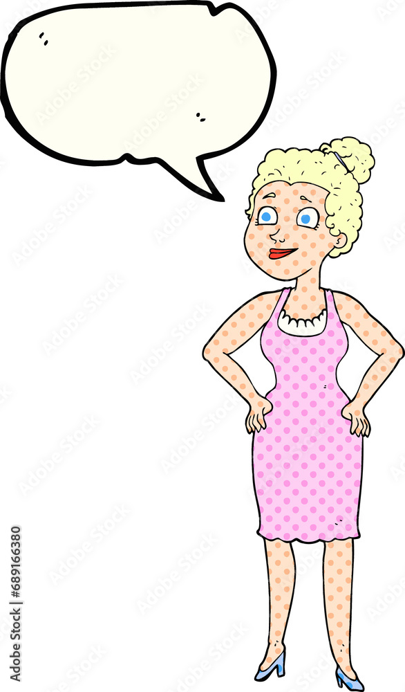 freehand drawn comic book speech bubble cartoon woman wearing dress freehand drawn comic book speech bubble cartoon woman wearing dress