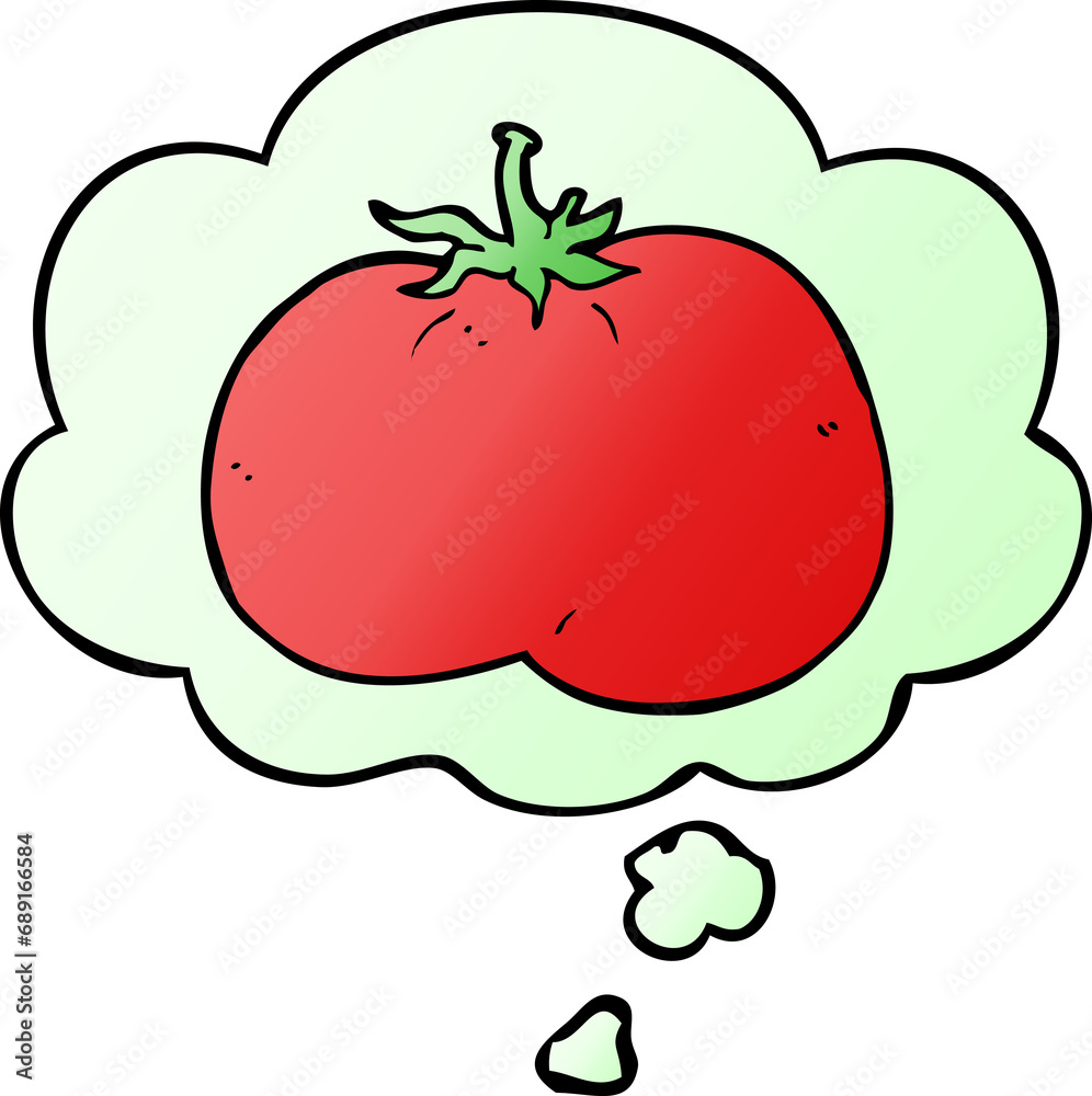 cartoon tomato with thought bubble in smooth gradient style cartoon tomato with thought bubble in smooth gradient style