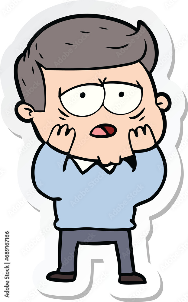 sticker of a cartoon tired man sticker of a cartoon tired man