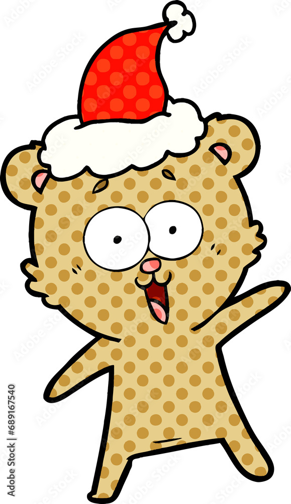 laughing teddy bear hand drawn comic book style illustration of a wearing santa hat laughing teddy bear hand drawn comic book style illustration of a wearing santa hat