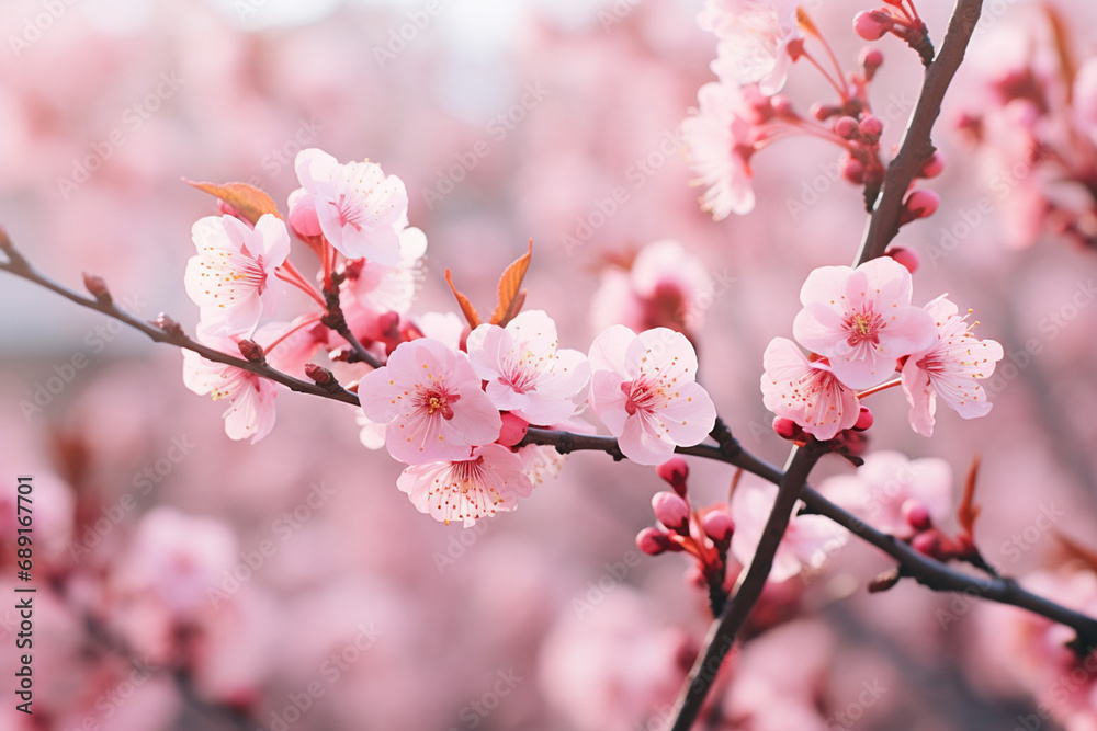 Beautiful pink flowers blooming on the branches of a cherry blossom tree created with Generative Ai