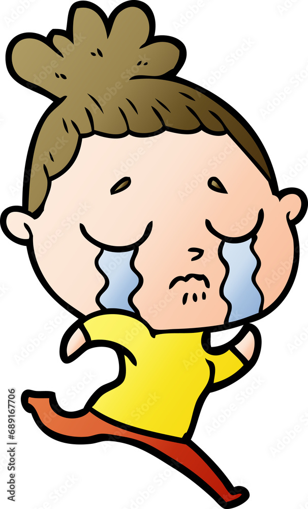 cartoon crying woman running away