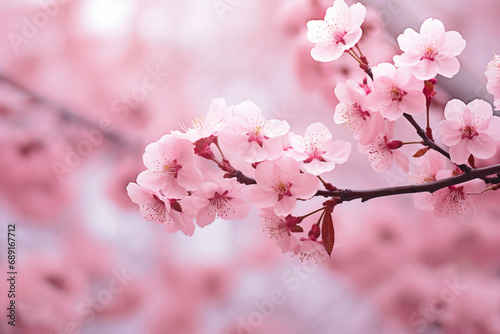 Beautiful pink flowers blooming on the branches of a cherry blossom tree created with Generative Ai