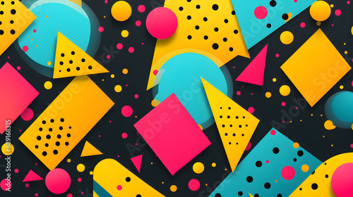 Retro background with 1980s Memphis pattern and vibrant colors 