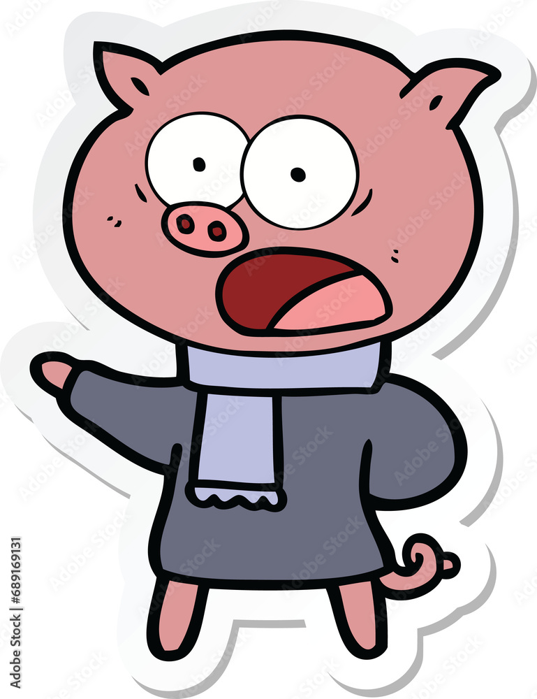 sticker of a cartoon pig shouting sticker of a cartoon pig shouting