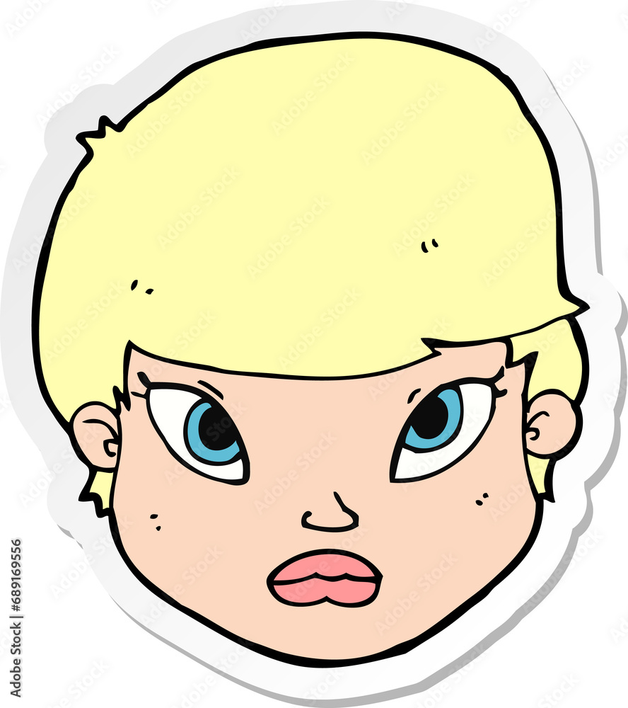 sticker of a cartoon serious face