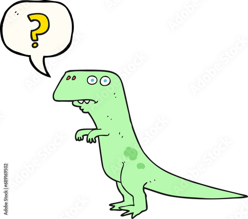 freehand drawn speech bubble cartoon confused dinosaur