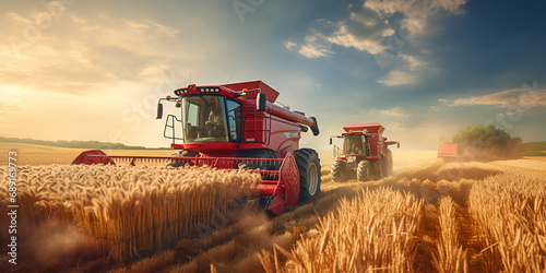 combine harvester working on a field.Golden Harvest.AI Generative 
