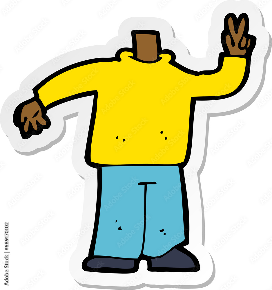 sticker of a cartoon body giving peace sign
