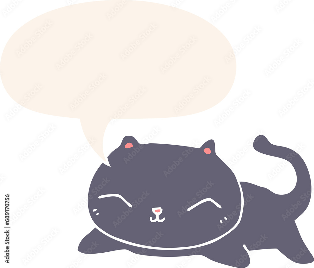cartoon cat with speech bubble in retro style