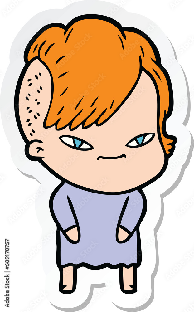 sticker of a cute cartoon girl with hipster haircut sticker of a cute cartoon girl with hipster haircut