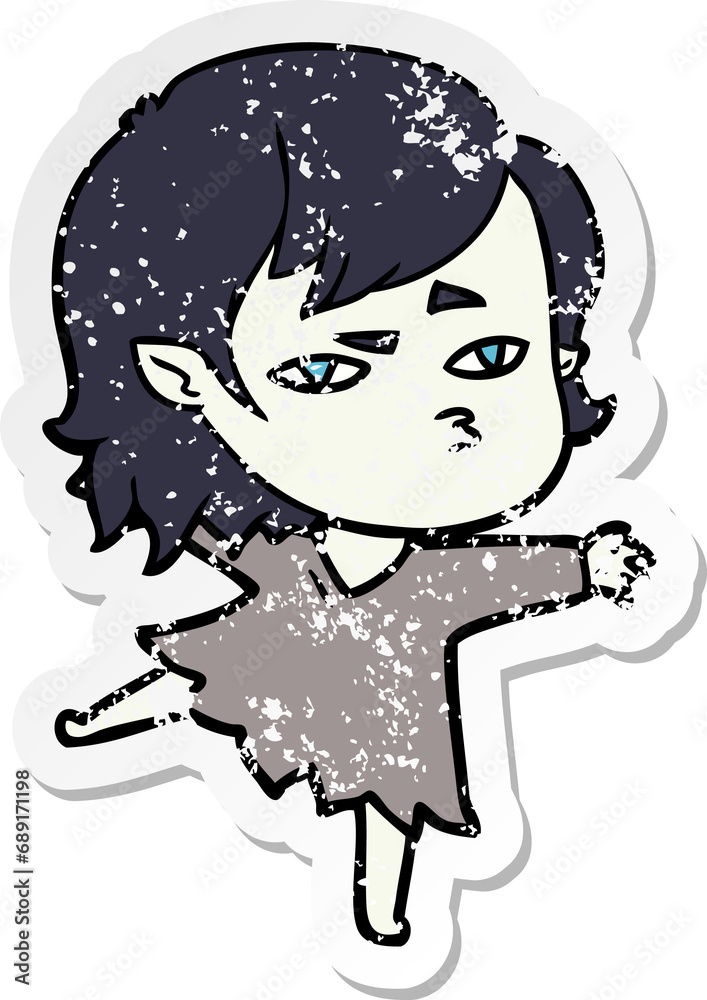 distressed sticker of a cartoon vampire girl distressed sticker of a cartoon vampire girl