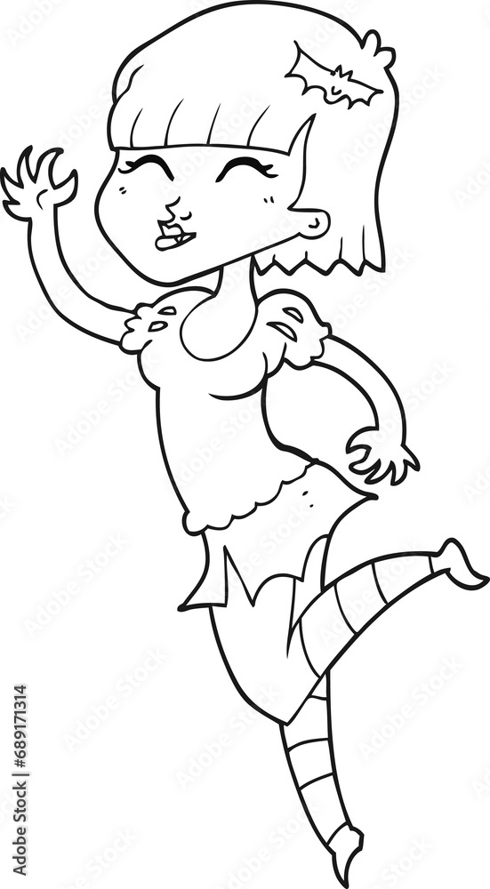 Obraz premium freehand drawn black and white cartoon vampire girl