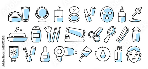 Cosmetics and body care products icons set. Skin care product. Beauty and health concept.
