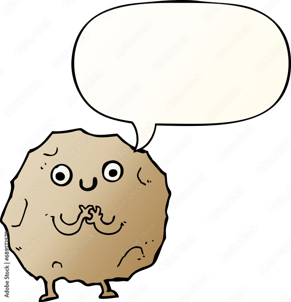 cartoon rock character with speech bubble in smooth gradient style cartoon rock character with speech bubble in smooth gradient style
