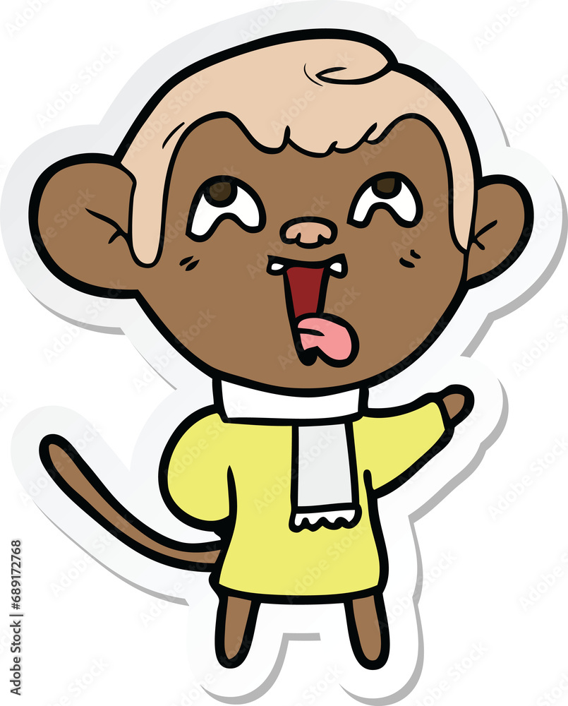 sticker of a crazy cartoon monkey wearing scarf sticker of a crazy cartoon monkey wearing scarf