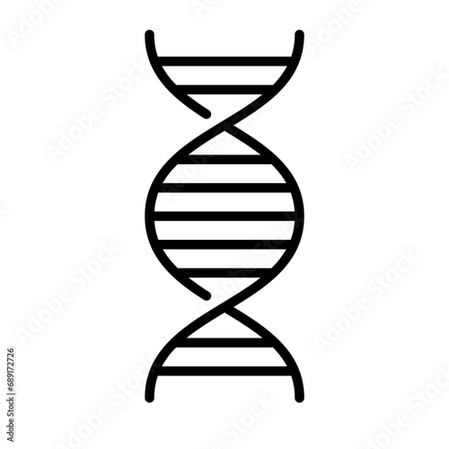 Black single DNA engineering thin line icon, simple bio human genetic helix flat design pictogram, infographic vector for app logo web button ui ux interface elements isolated on white background