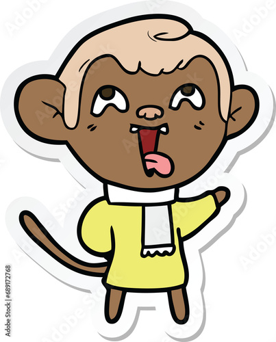 sticker of a crazy cartoon monkey wearing scarf