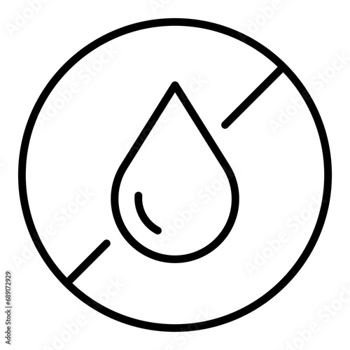 Black single round no water badge thin line icon, simple trans fat not contain mark flat design pictogram, infographic vector for app logo web button ui ux interface isolated on white background