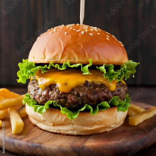 Enjoy a juicy hamburger on a bun with American cheese, lettuce, and tomatoes in honor of National Hamburger Day