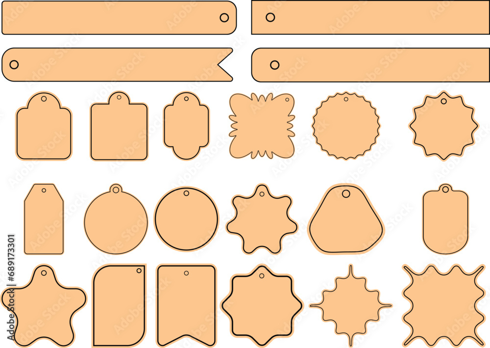 Big set of vector cardboard gift tags name card, discount label, Kraft