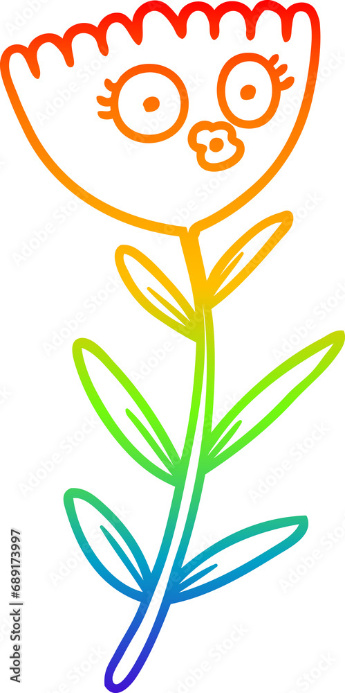 rainbow gradient line drawing of a cartoon flower dancing