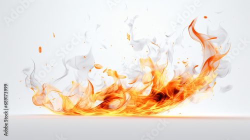 Abstract Fiery Composition: Rendered Flames on a White Background - Modern Digital Art Illustration of Vibrant Heat and Energy, Perfect for Creative Designs and Visual Concepts.