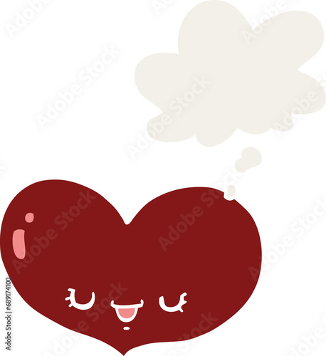 cartoon love heart character with thought bubble in retro style
