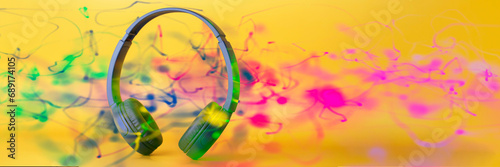 Color smoke on dark background. 3D illustration. Web anoramic banner photo