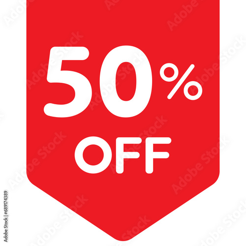 Single red 50% flag tag icon, simple round shopping promo sale flat design vector pictogram, infographic vector for app logo web button ui ux interface elements isolated on white background