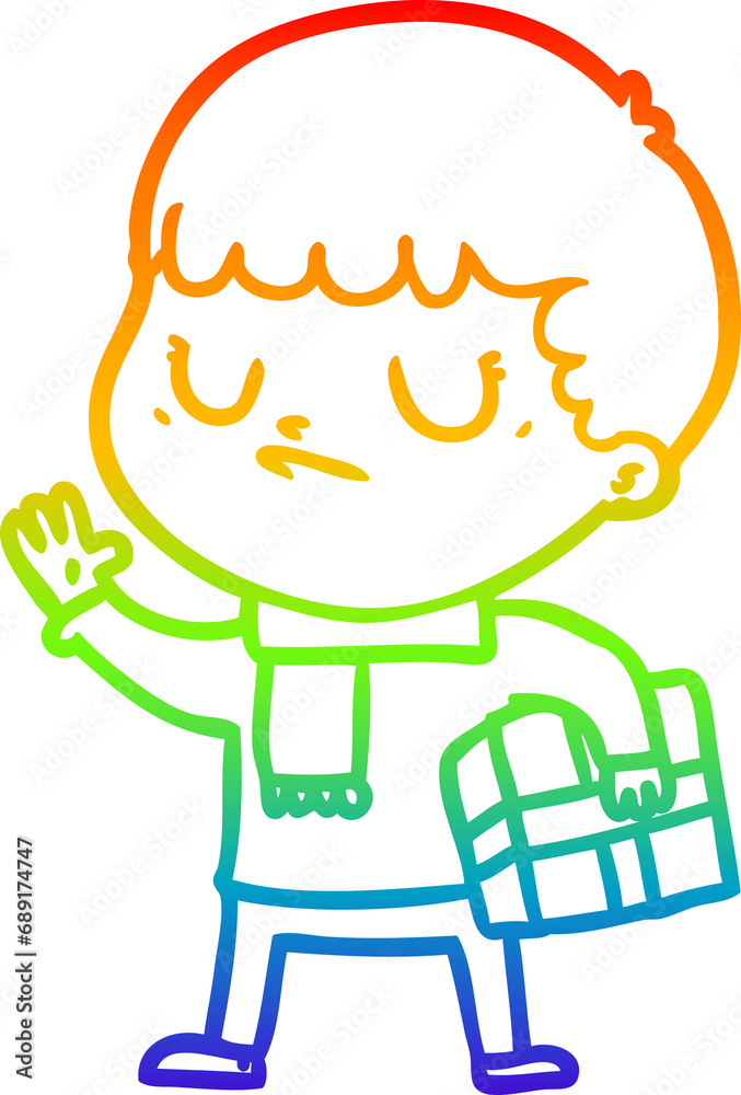 rainbow gradient line drawing of a cartoon grumpy boy rainbow gradient line drawing of a cartoon grumpy boy