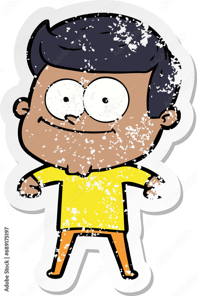 distressed sticker of a cartoon happy man distressed sticker of a cartoon happy man