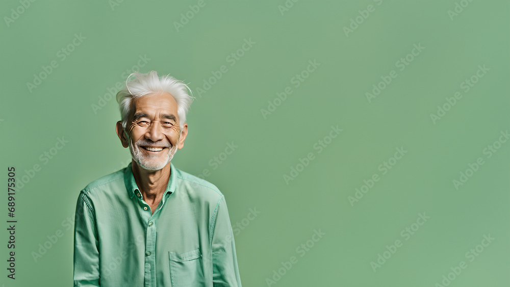 Old man smiling isolated on studio background. Copyspace area Old man smiling isolated on studio background. Copyspace area