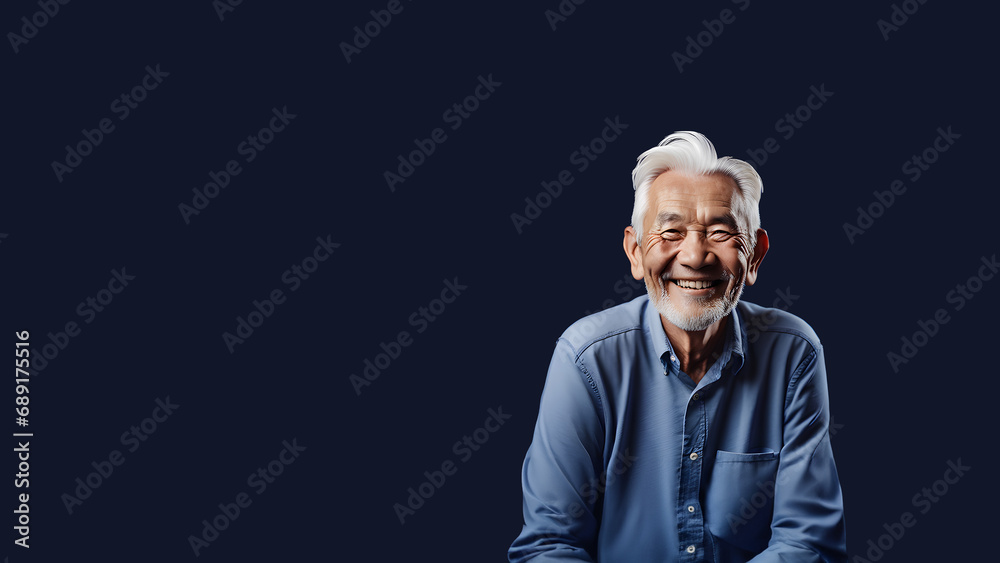 Old man smiling isolated on studio background. Copyspace area Old man smiling isolated on studio background. Copyspace area