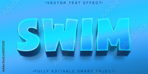 Cartoon Blue Swim Vector Fully Editable Smart Object Text Effect