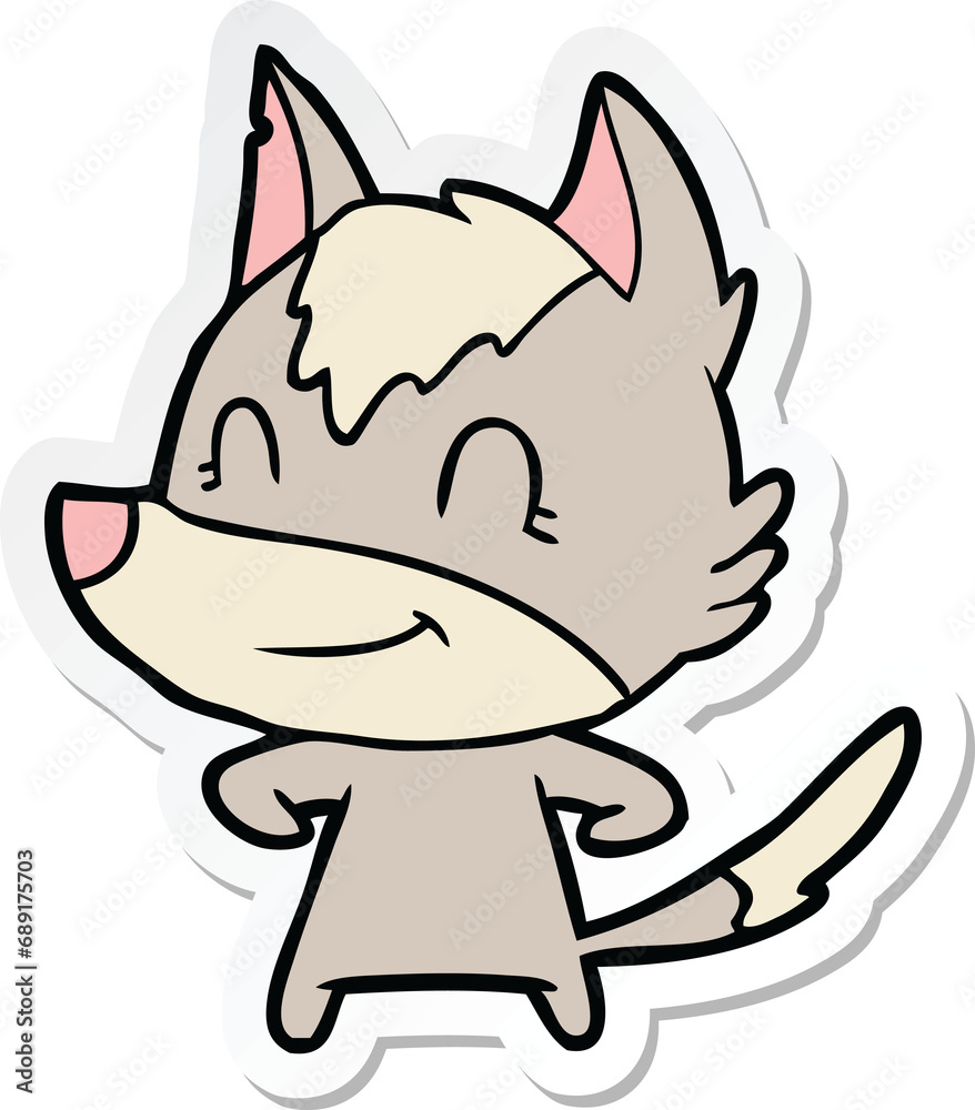 sticker of a friendly cartoon wolf sticker of a friendly cartoon wolf
